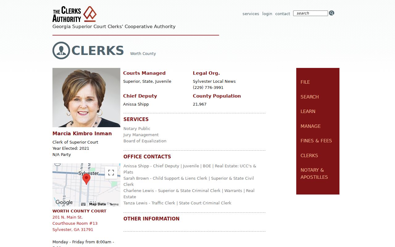 Official Worth County Clerk of Superior Court profile and records contact details