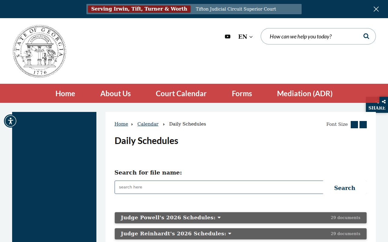 Worth County court schedule daily schedules archive