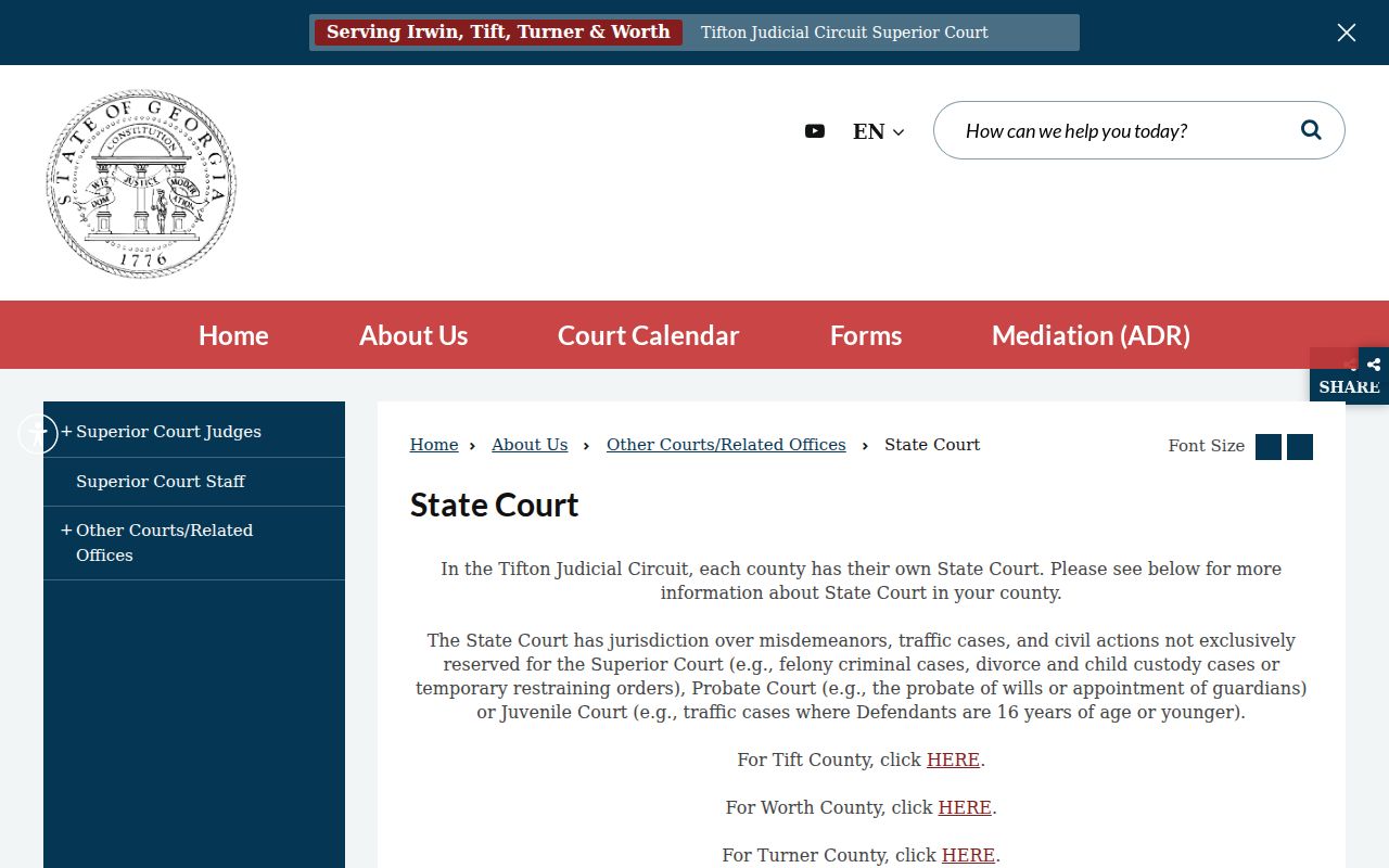 Worth County civil court dockets State Court jurisdiction